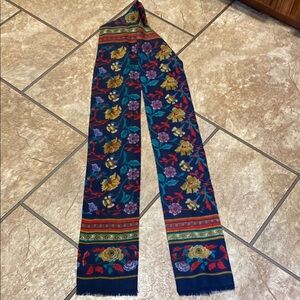 Vintage Red, Blue, Tan Scarf with Decorative Trim